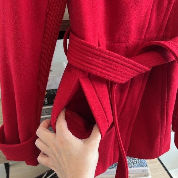 ✨♥️Express Zip Front Red Wool Blend Trench/P-Coat w/Pockets & Belt, Size~Small♥️ - Picture 4 of 8